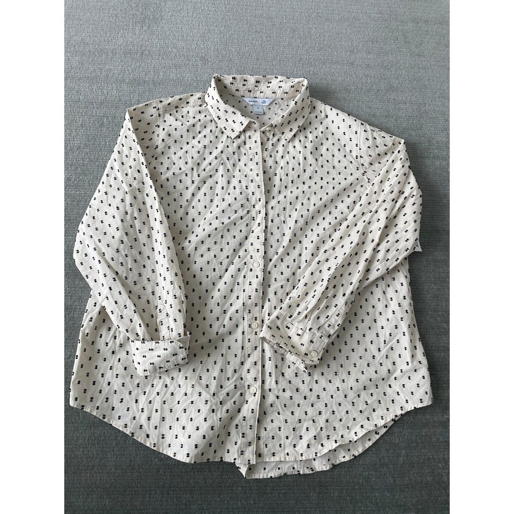 Old Navy Button-Up Classic Shirt Women XL Beige Swiss Dot Casual Minimalist